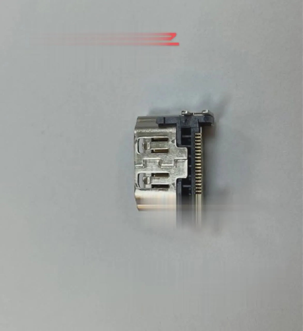 Silver metal HDMI host interface socket for device integration.