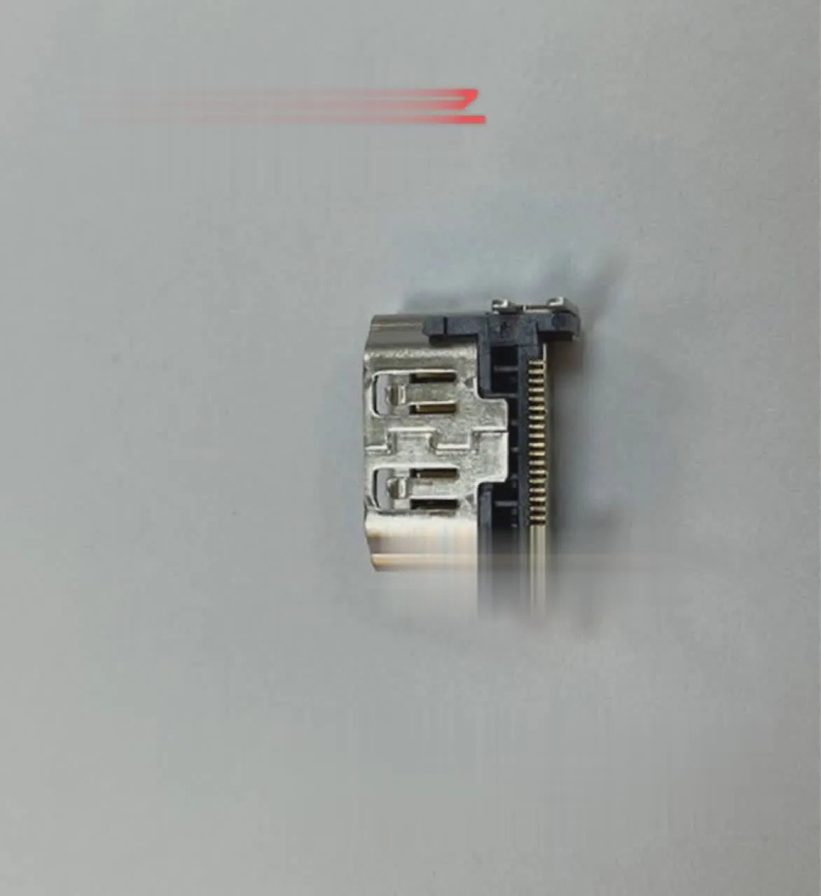 Silver metal HDMI host interface socket for device integration.