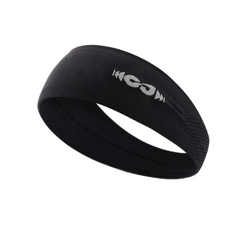 Seamless knitted exercise hair band in black, grey, and blue colours for sports