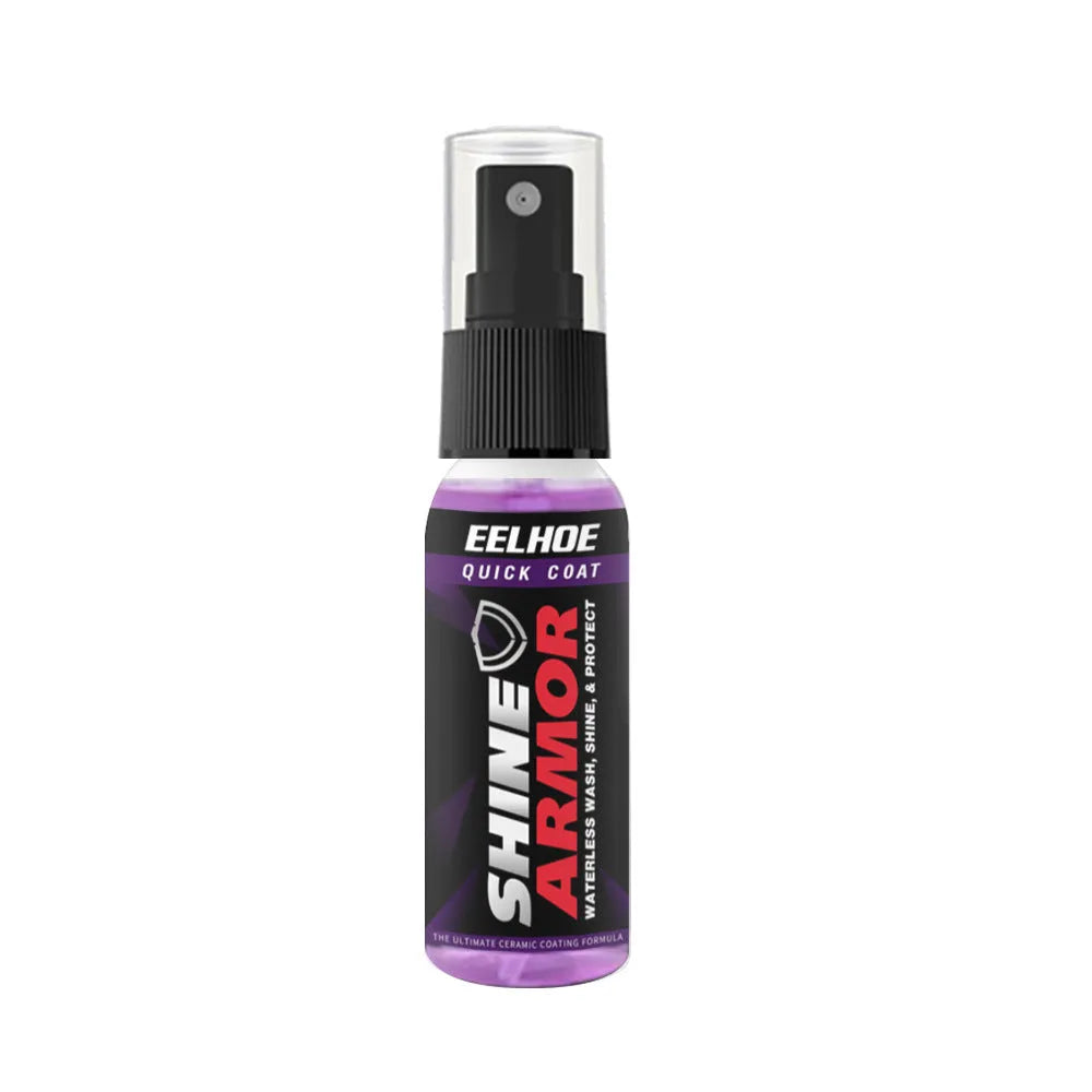 Purple car coating spray bottle labelled as a microplated crystal nano coating agent.