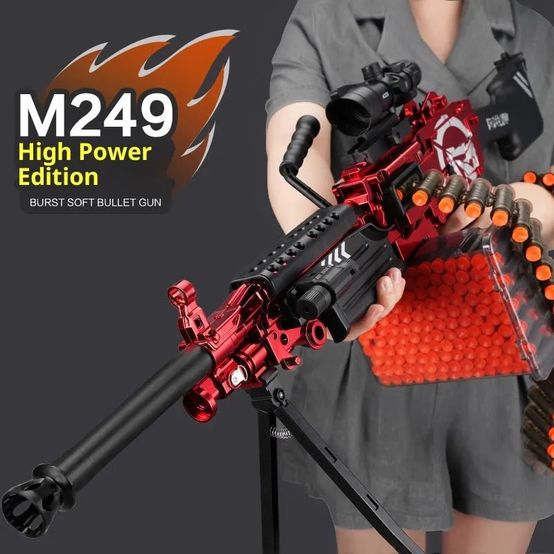 AMT M249 electric toy gun in blue white colour with soft elastic shells and round target