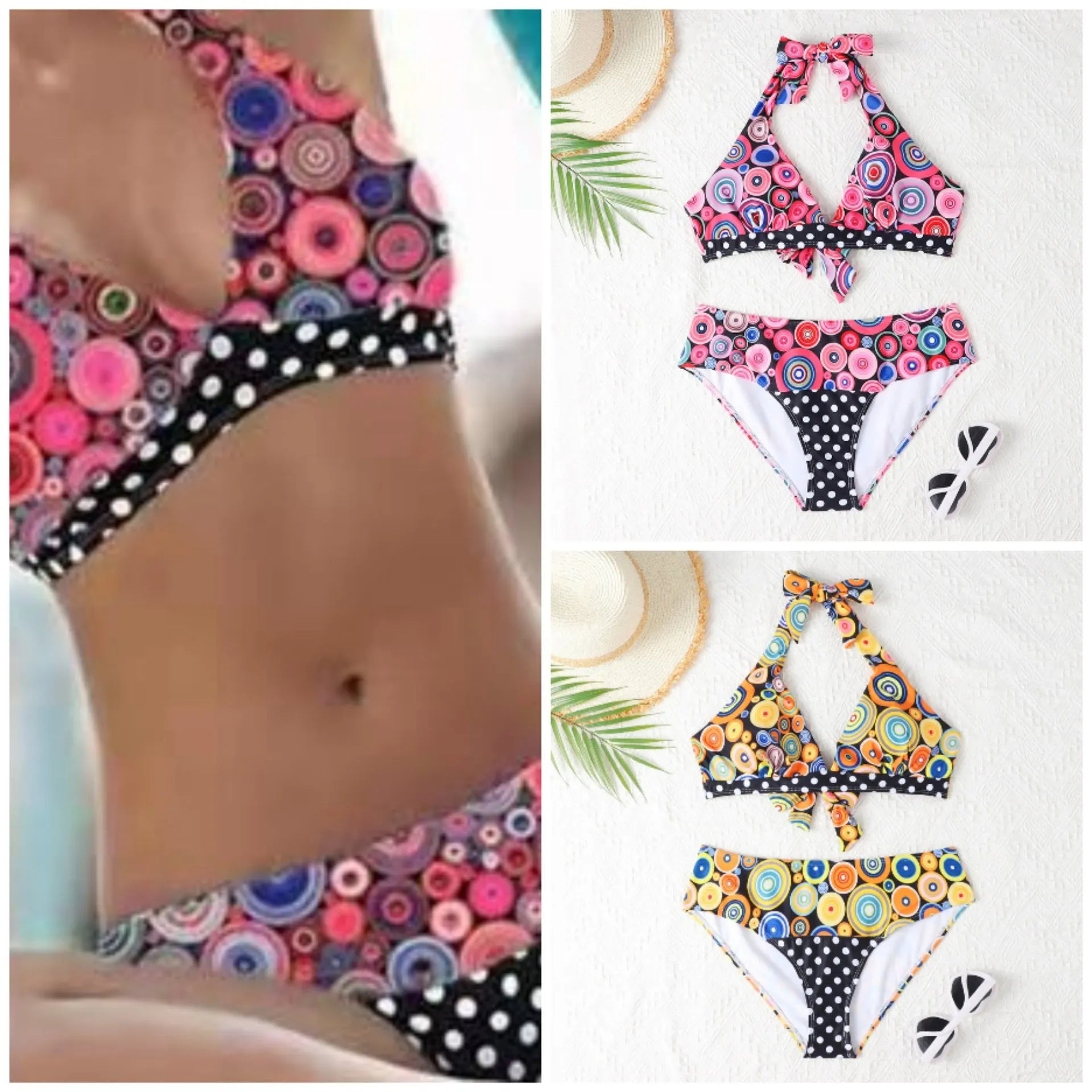 Women's printed high waist split bikini suit with floral pattern in two colours