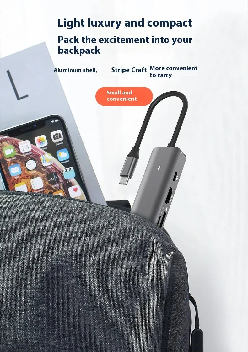 LQT-LH07 7-in-1 USB-C card reader and computer hub with SD and microSD slots.