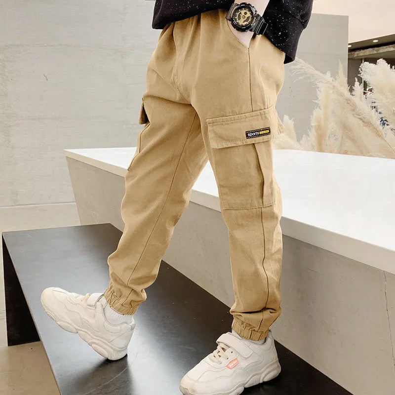 Boys' casual cotton summer trousers in Army Green colour for age 8+