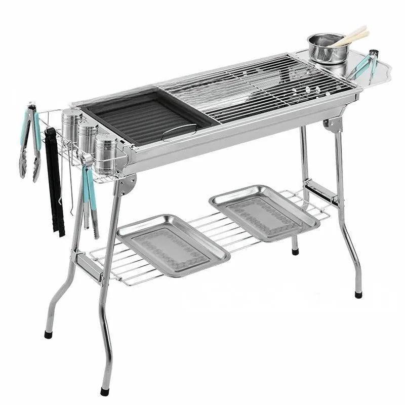Large stainless steel folding barbecue oven with 73cm wide grill for outdoor cooking