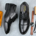 Men's black formal lace-up shoes with rubber sole and horse buckle detail