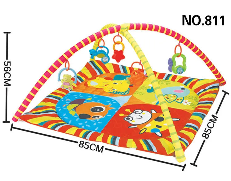 Colourful velvet baby gymnastic blanket with animal designs for crawling and play.