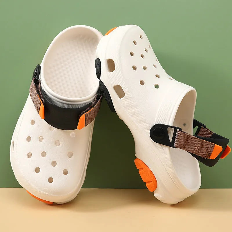 Men's closed toe height-increasing EVA slippers in black with thick bottom and 5 cm heel