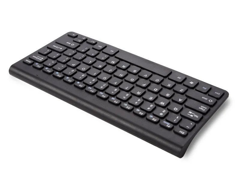 Black and white wireless keyboard and mouse set showing 78-key layout and 4-button mouse.