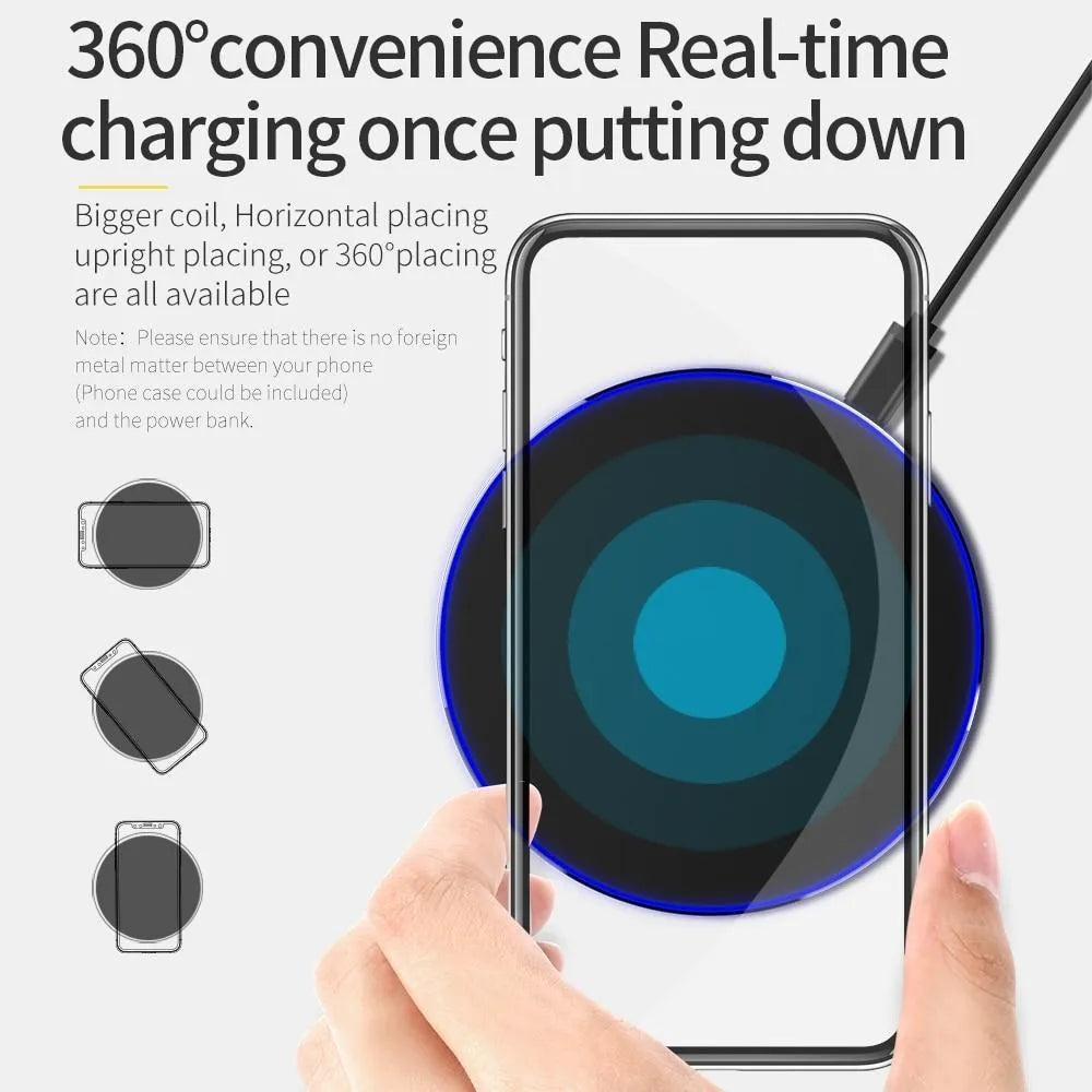 Black ultra-thin wireless charging pad with USB cable for 9V fast charging
