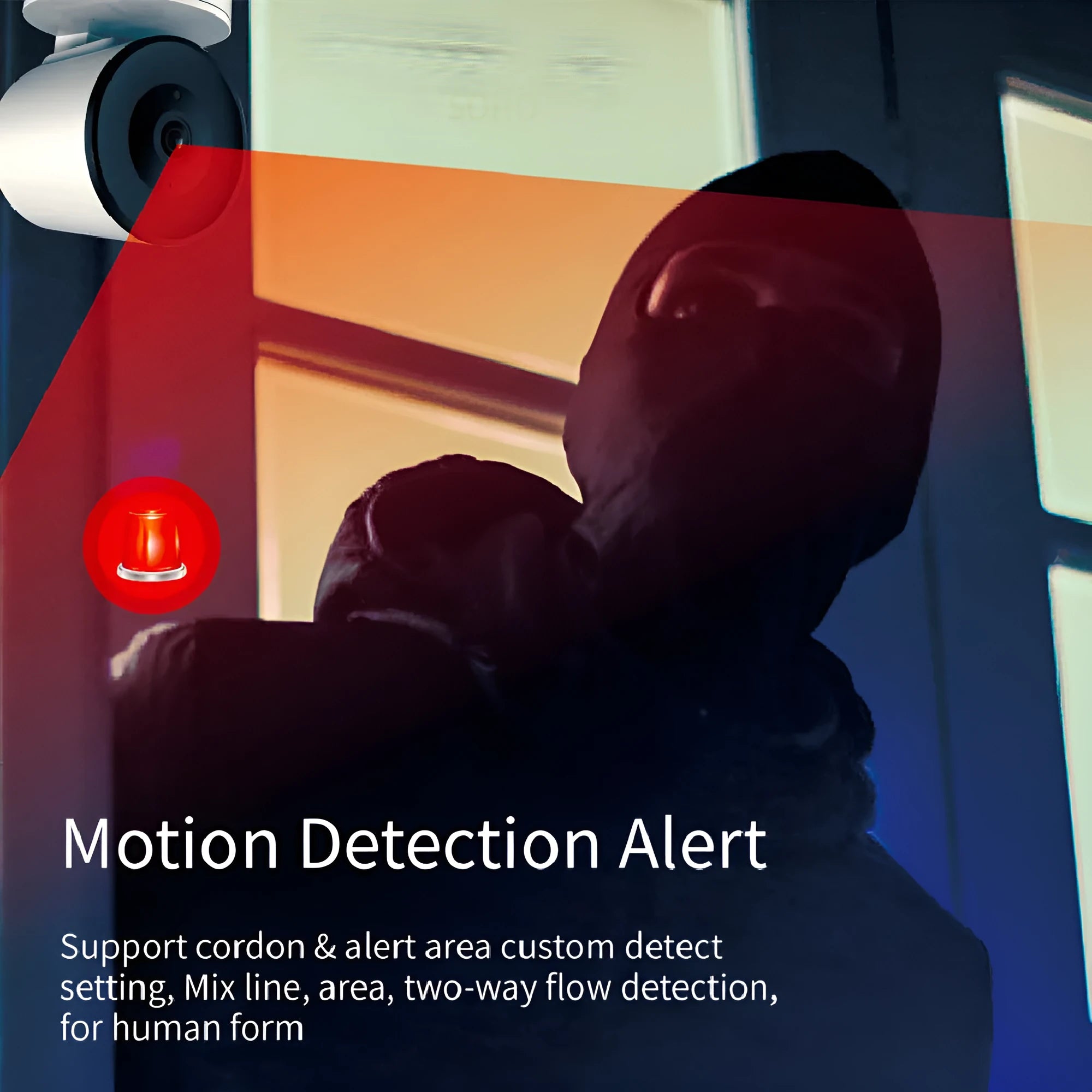 Indoor smart wifi security camera with 1080P HD, shown with power adapter.