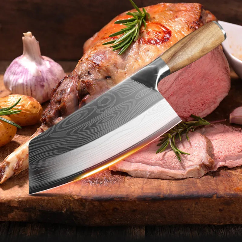 Stainless steel kitchen knife with 320mm blade length and forged 40cr13 steel construction