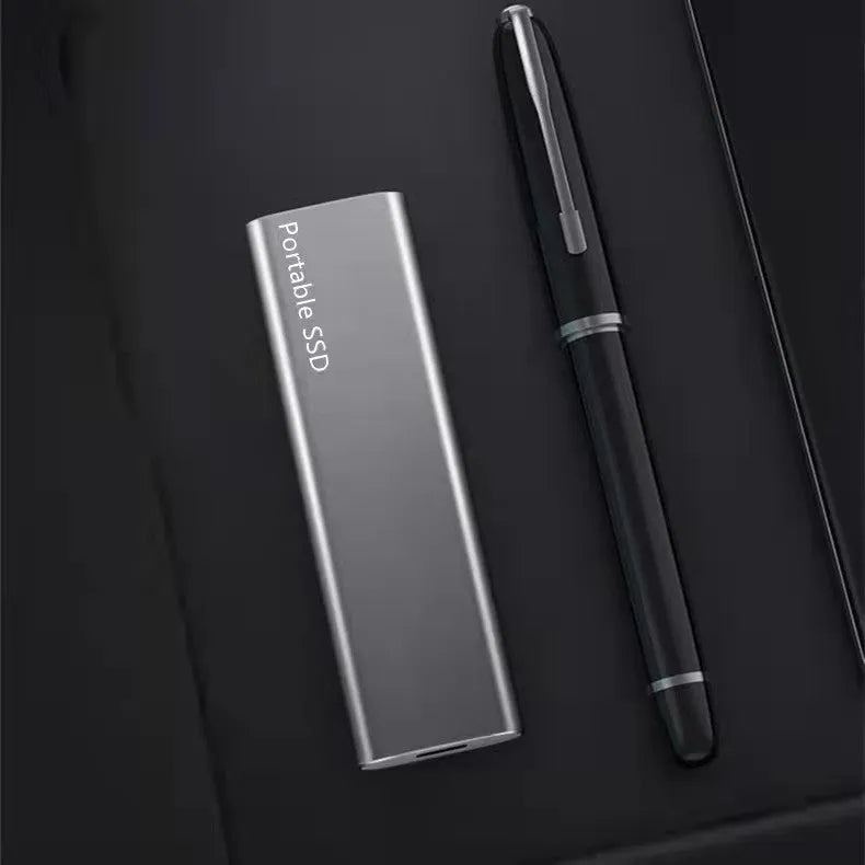 Ultra-thin metal external portable solid-state drive (SSD) for laptop and desktop storage expansion.