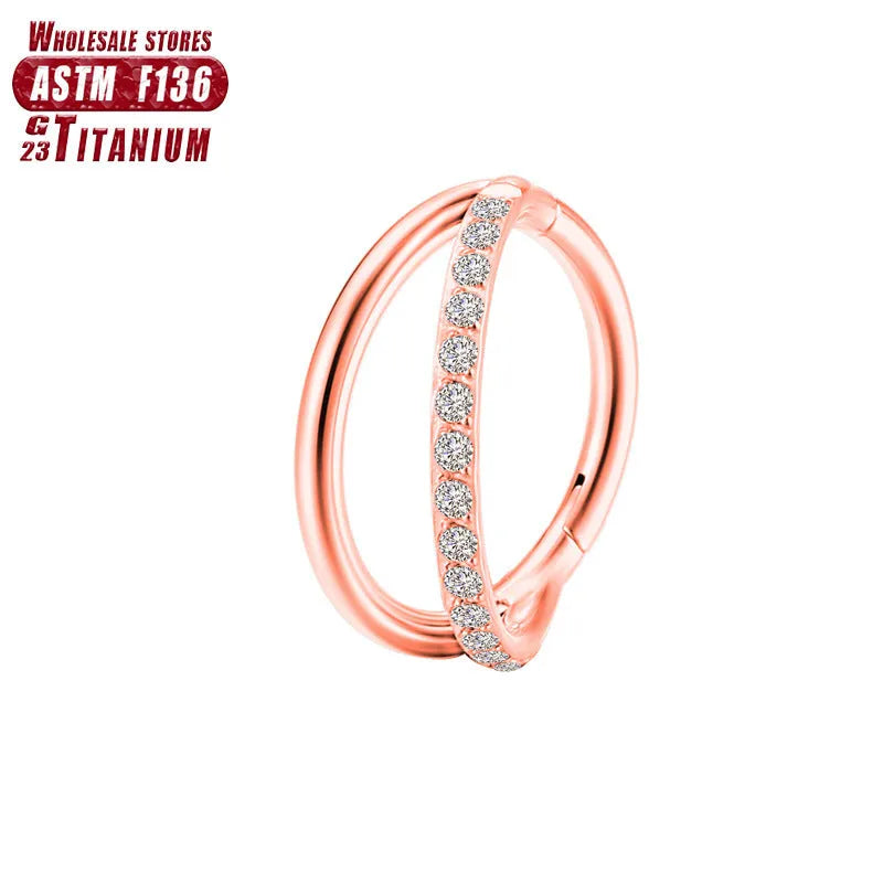 Titanium alloy straight barbell nose ring in silver with diamond detail on a grey background.