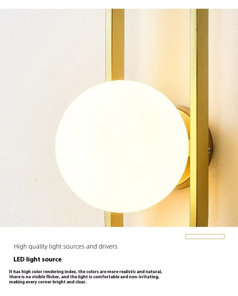 Modern minimalist wall lamp with glass shade and iron mount in black or gold finish
