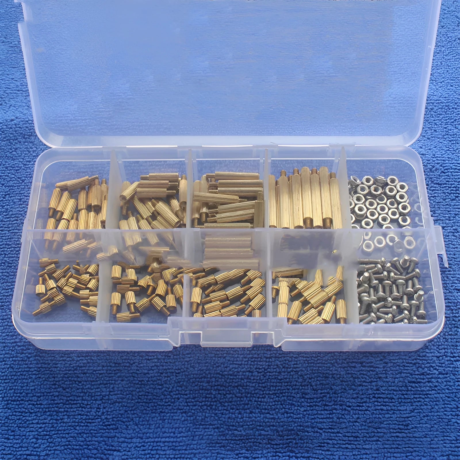 Gold 260-piece set of 304 stainless steel screws, nuts, and brass copper columns