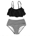 Women's conservative swimsuit with ruffles in high-waisted brief style