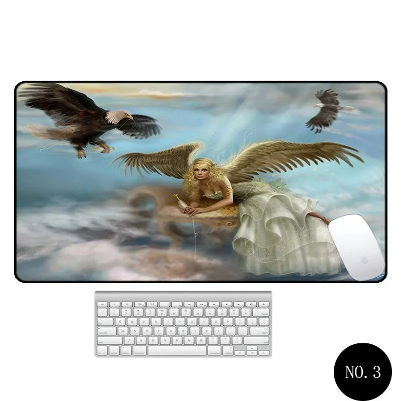 Angel pattern large non-slip mouse pad 300x600mm rubber cloth desk mat with thermal transfer design