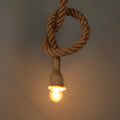 American country style braided hemp rope chandelier with single head on 3m drop against neutral wall