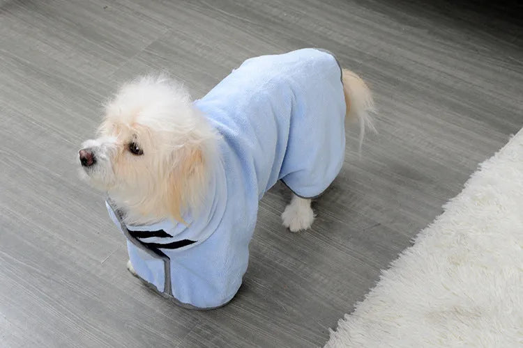 Blue microfiber pet absorbent towel dog bathrobe for small dogs full-body coverage