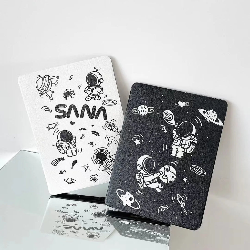 iPad transparent frosted protective cover with clamshell design and pen slot in black and white colour options