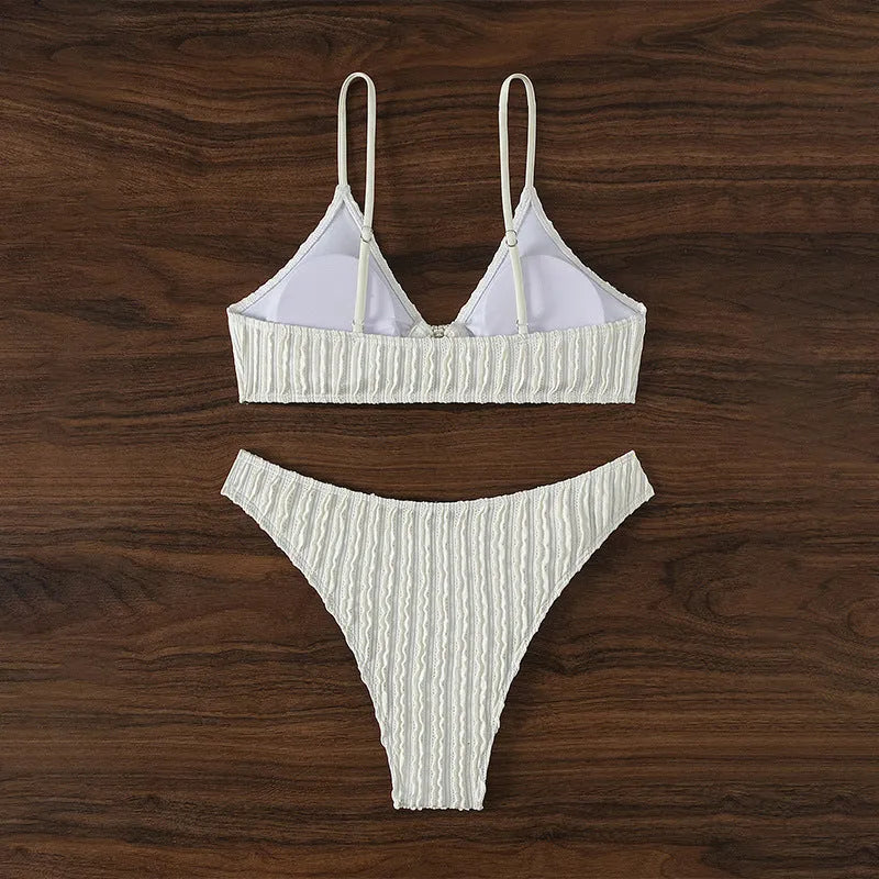 White women's V-neck sleeveless swimsuit with separate shorts for beach swimming