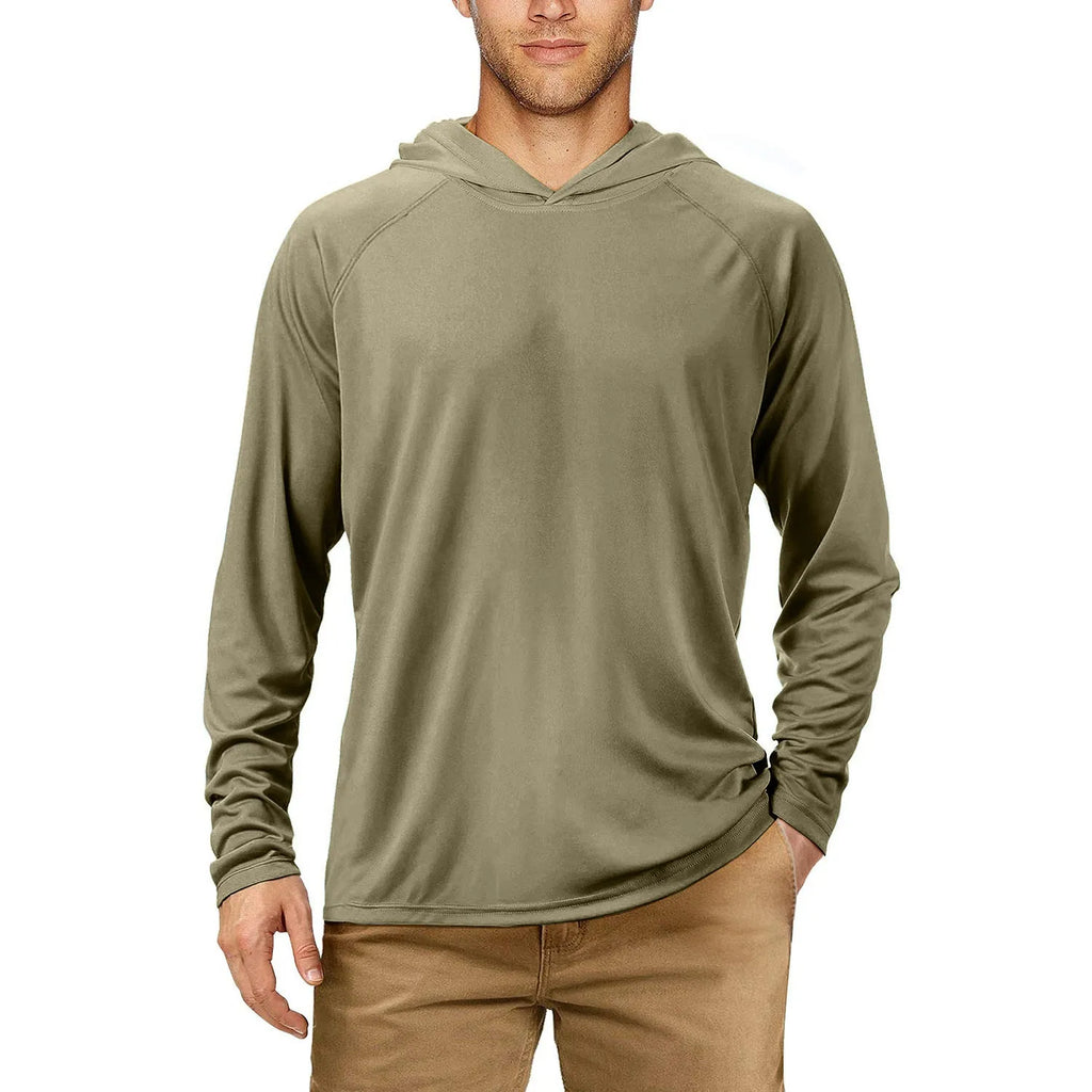UPF50 hooded sun protection clothing in polyester fabric for outdoor activities