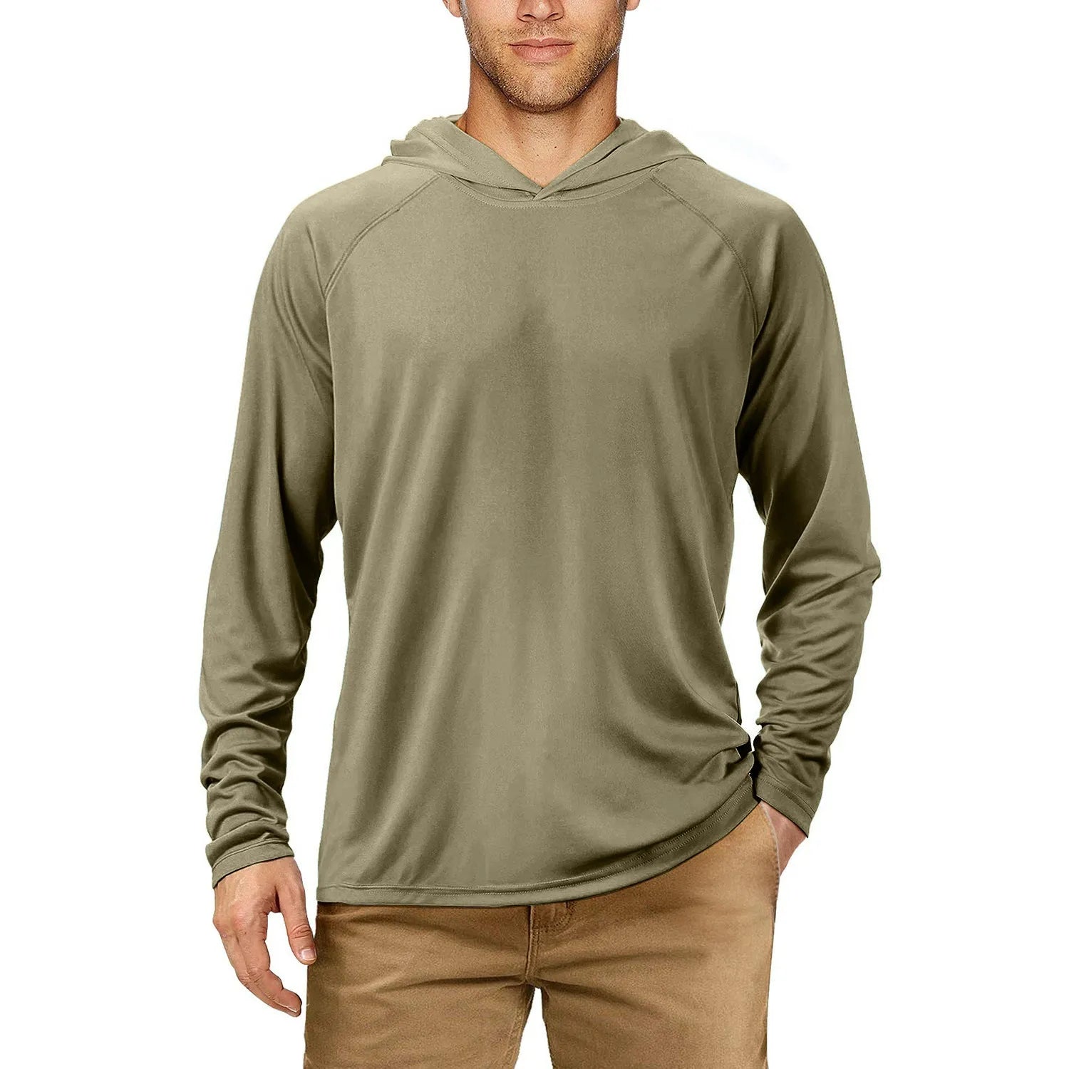 UPF50 hooded sun protection clothing in polyester fabric for outdoor activities