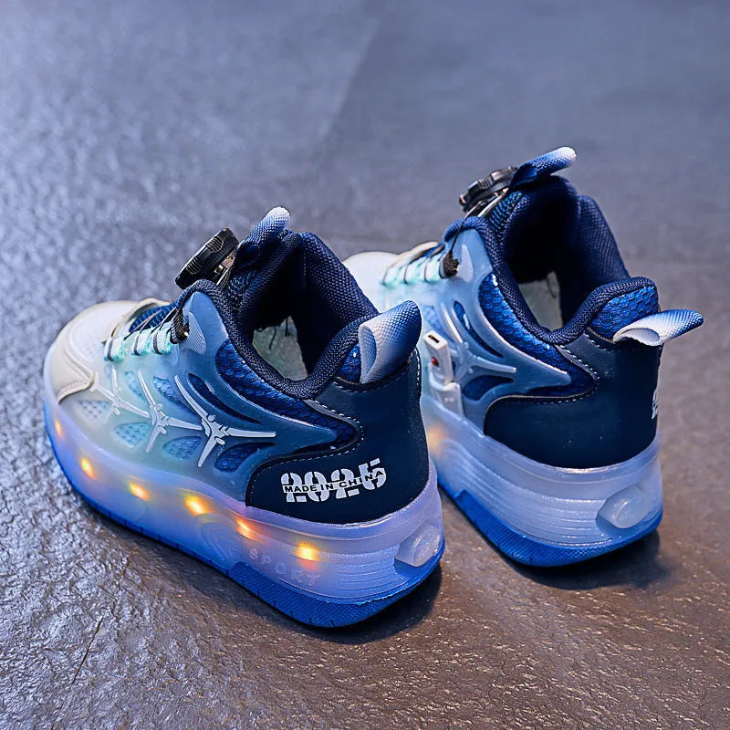Children's adjustable roller skating shoes with striped pattern in black, blue or pink colours