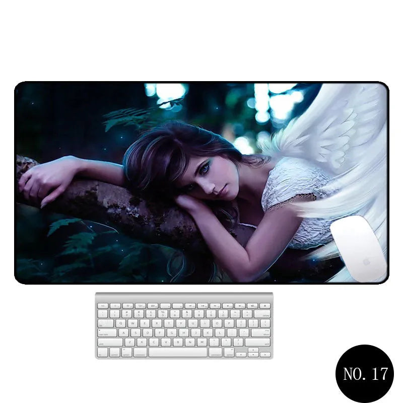 Angel pattern large non-slip mouse pad 300x600mm rubber cloth desk mat with thermal transfer design