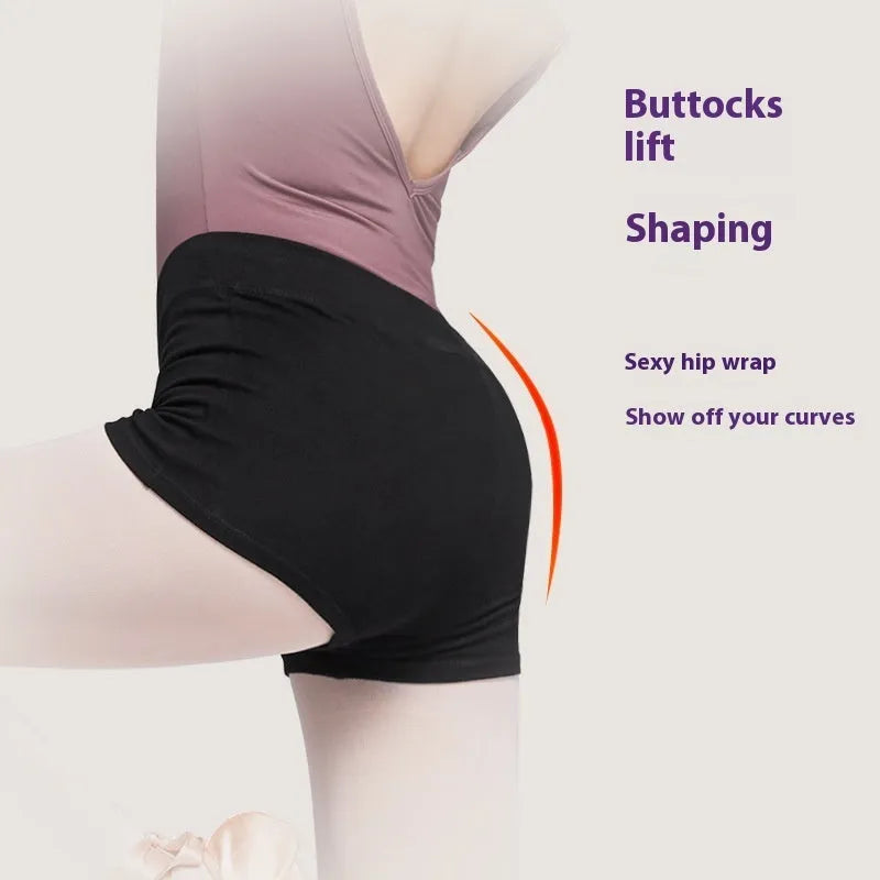 Black cotton dance shorts for women, suitable for ballet and fitness exercise.