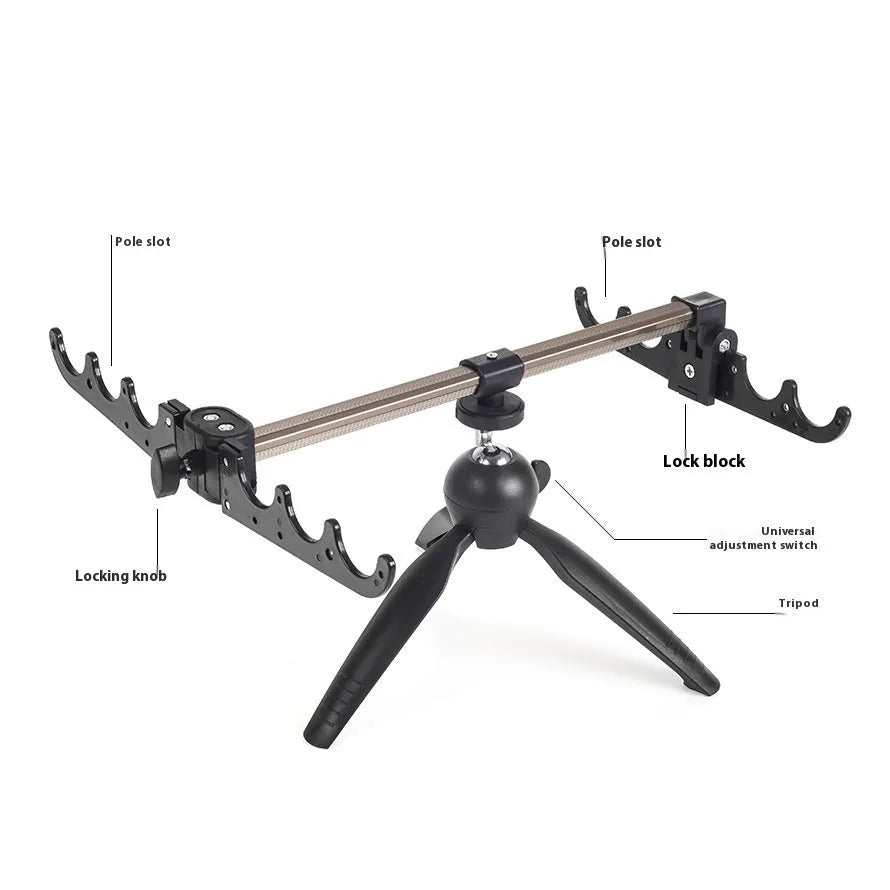 Aluminium alloy ice fishing rod holder bracket with triangle tripod base