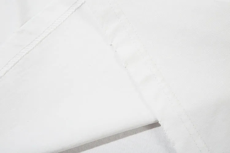 Men's letter affixed cloth embroidered printed short sleeve pure cotton t-shirt in white and black, front view, sizes M to XXL
