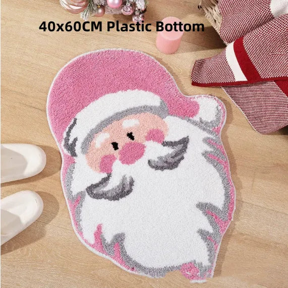Christmas-themed polyester fibre hallway mat with Santa Claus pattern and anti-slip backing