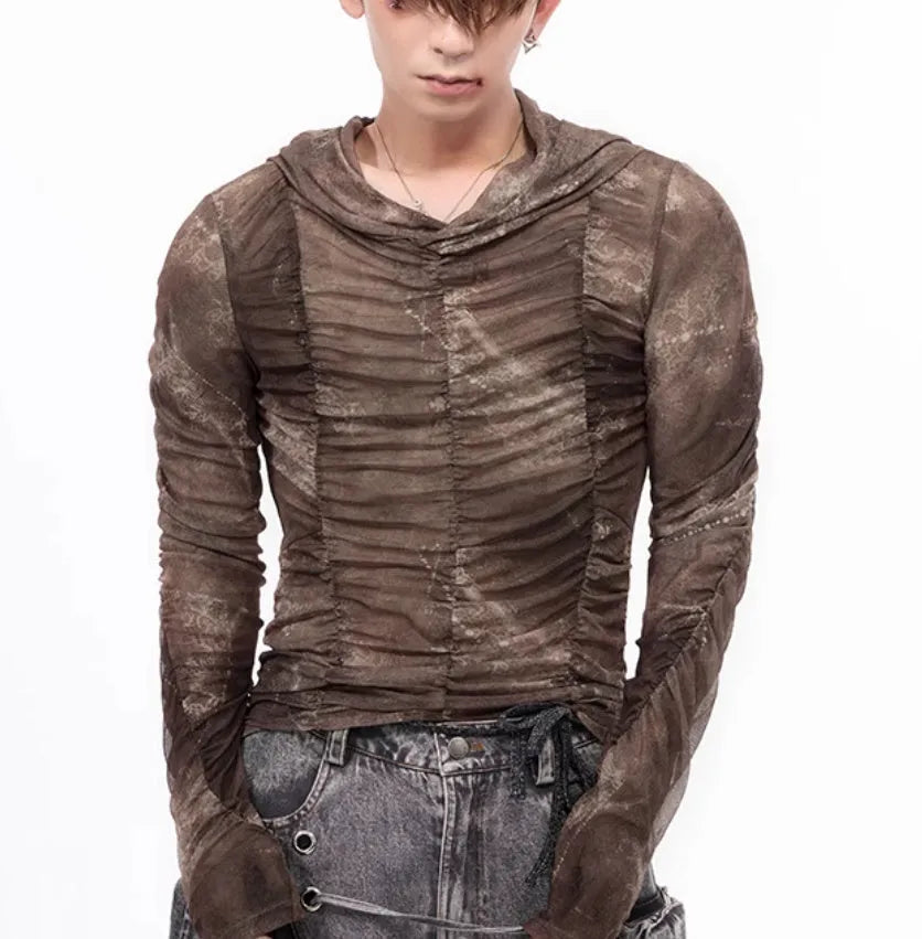 Boys' lightweight pleated shirt in ice silk polyester fabric, picture colour option, Asian sizing