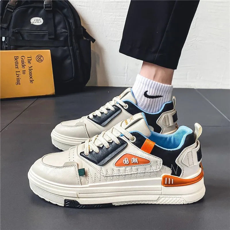 Spring breathable low-top sports sneakers for badminton, beige black, EVA sole, artificial PU upper