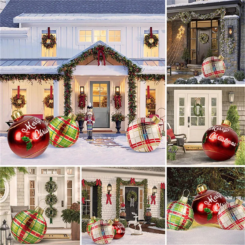Large 60cm PVC inflatable Christmas ball outdoor decoration with colourful patterns