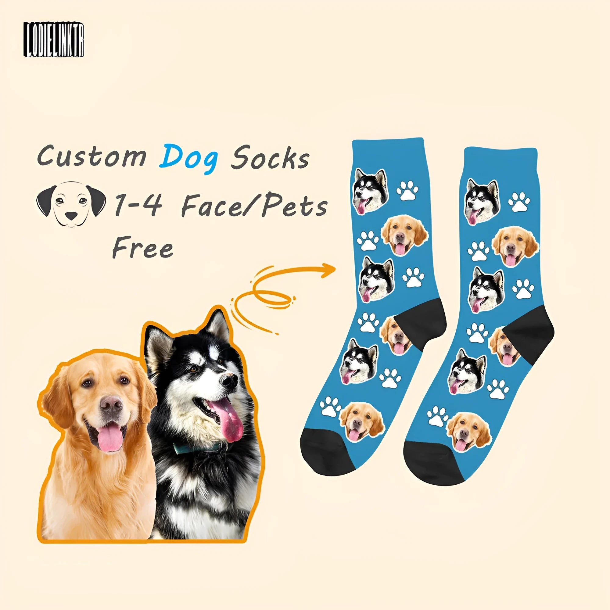 Personalised photo print cartoon pattern mid-calf tube socks in multiple colours