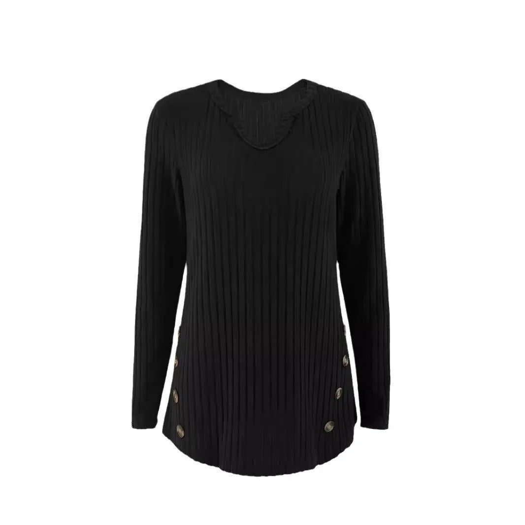 Solid colour knitted sweater with button front in Japanese Korean casual style