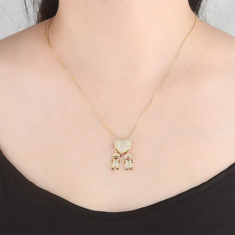 Gold colour copper heart pendant necklace with cubic zirconia inlays on a chain