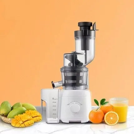 Grey juicing machine with multi-function separator, 90mm caliber, 600ml juice cup, slow 59 rpm extraction, US plug