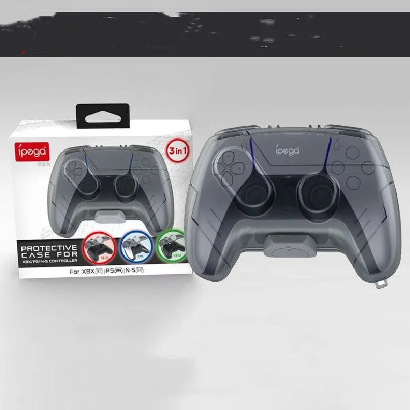 Hard plastic transparent grey game controller storage case for console accessories.