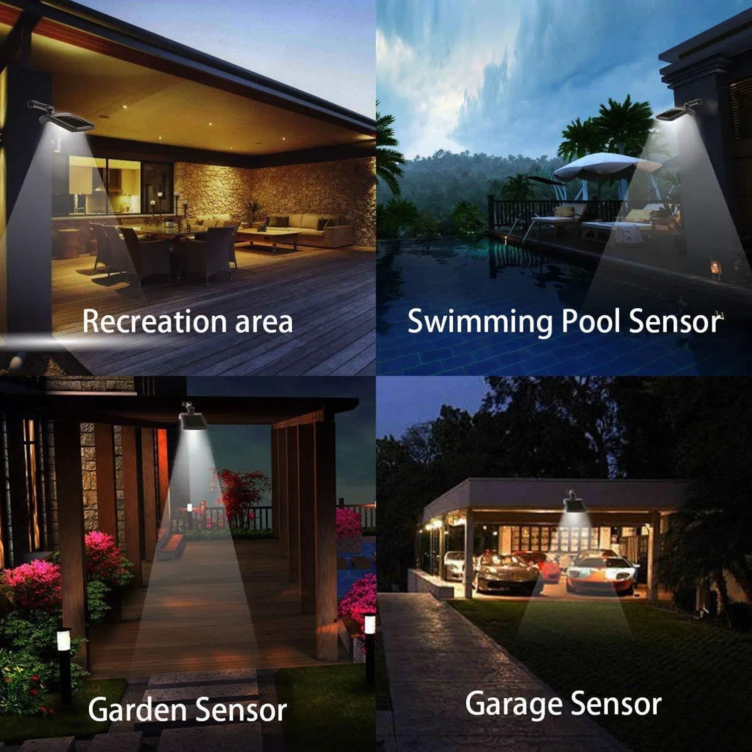 Black solar-powered outdoor wall light with motion sensor, diamond-pattern casing, and adjustable mounting pole.