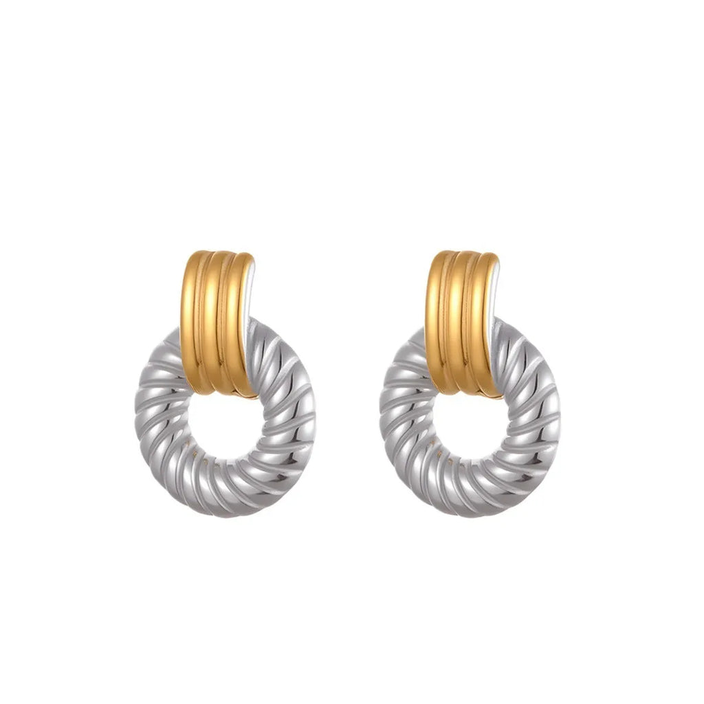 Stainless steel geometric earrings with gold and silver colour matching for women