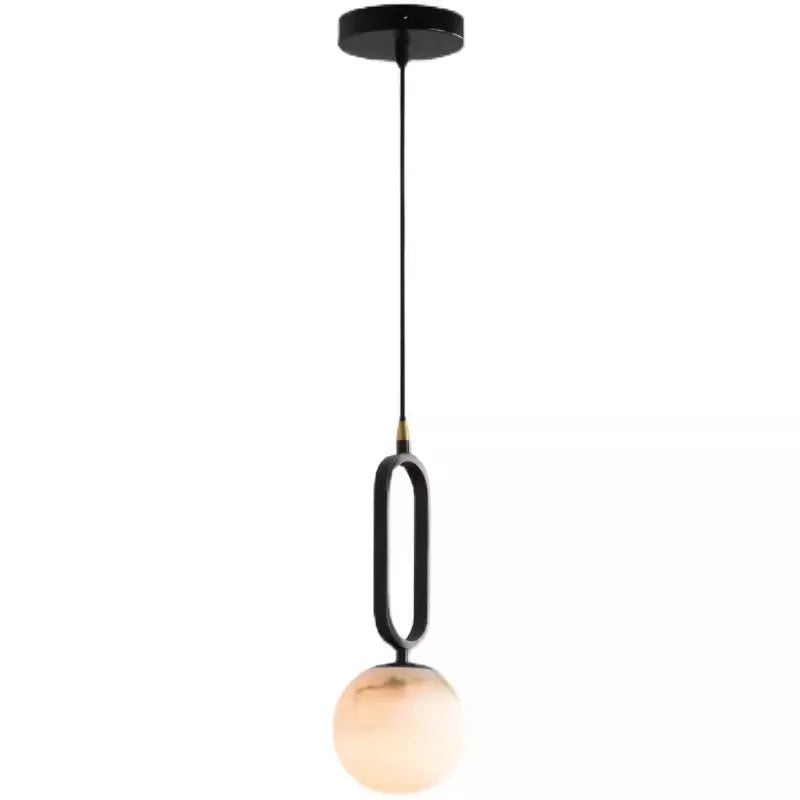 Nordic creative wall light bulb with marble shade and copper frame in black finish, 15cm diameter