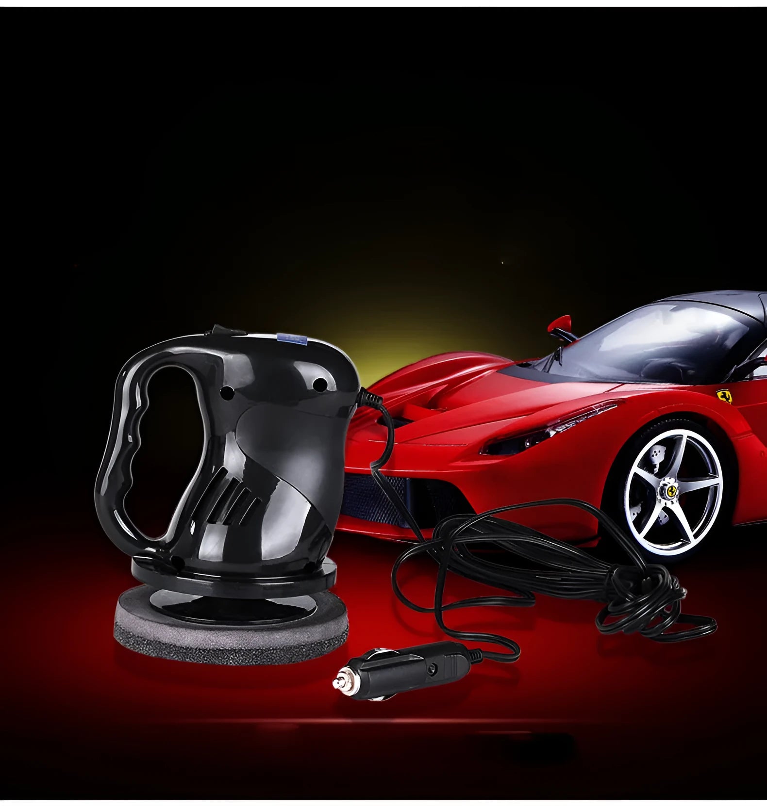 40W car polishing machine with ABS body, red colour, showing cooling holes and integrated switch handle