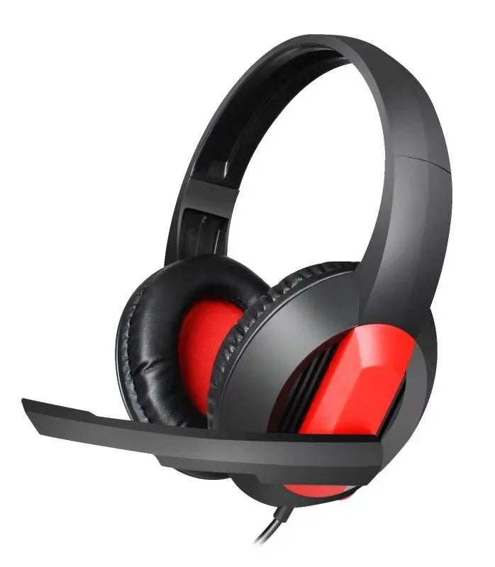 Blue and red wired gaming headset with 40mm speakers, omnidirectional microphone, and detachable cable