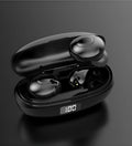 Black and white wireless Bluetooth in-ear headset with type-C charging port