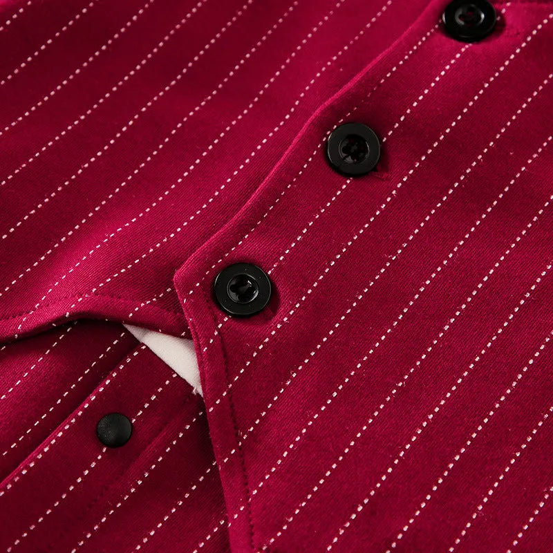 Gentleman-style wine red baby boy cotton jumpsuit with single-breasted closure and long sleeves