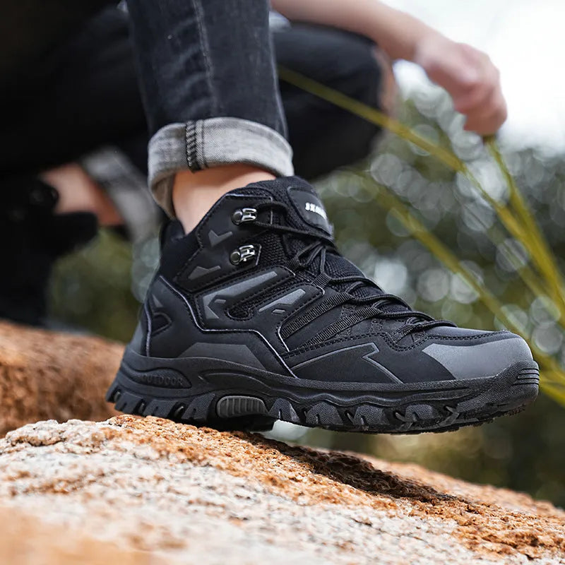 Low-top lace-up hiking sneaker in multiple colours with a flannel upper and rubber sole.